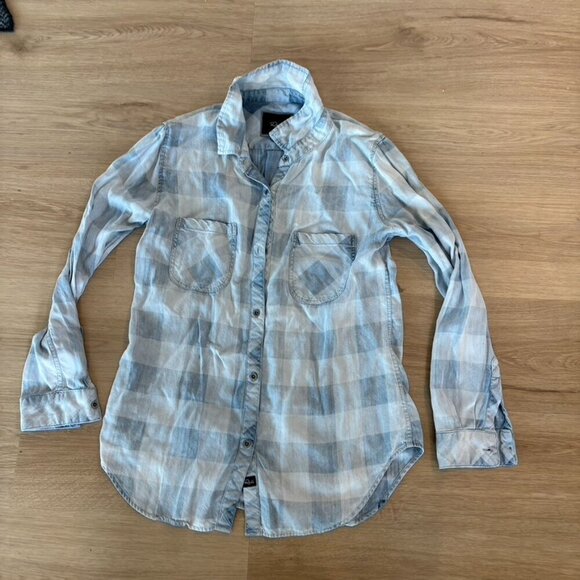 Rails Blue Plaid Button Down Shirt Western Tencel Denim Medium - Picture 1 of 8